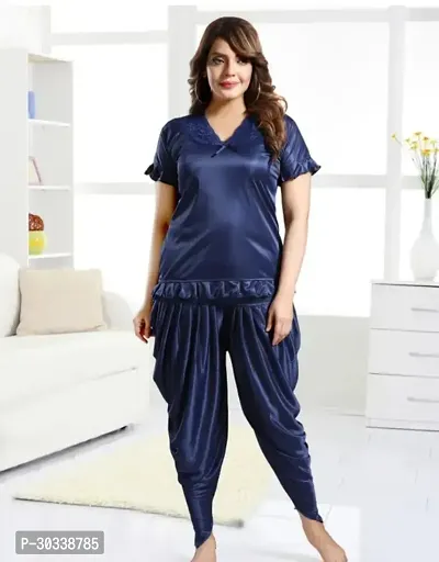 Stylish Blue Satin Night Suits For Women