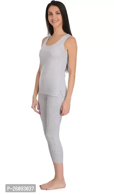 Stylish Wool Solid Grey Thermal Set For Women-thumb0