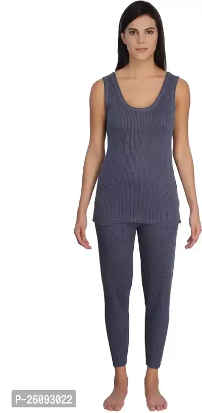 Stylish Wool Solid Grey Thermal Set For Women-thumb0