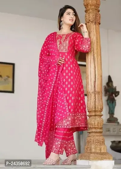 Elegant Red Self Design Rayon Kurta with Pant And Dupatta Set For Women-thumb0