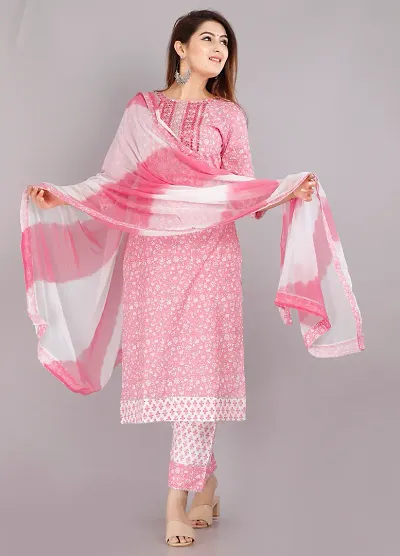 Aisha Cotton Printed Kurta Bottom and Dupatta Set