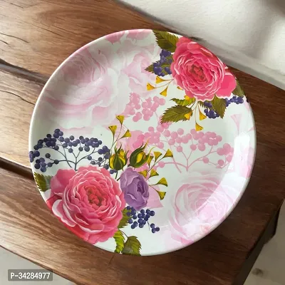 Modern Floral Print Design High Grade Round Melamine Dinner Plates Set Of 6