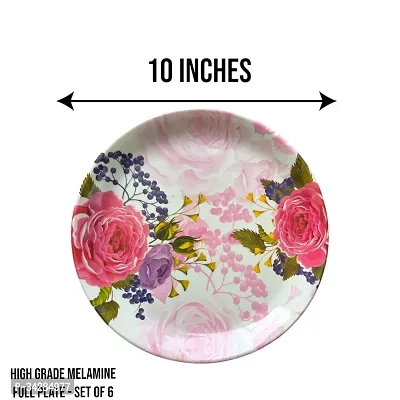 Modern Floral Print Design High Grade Round Melamine Dinner Plates Set Of 6-thumb3