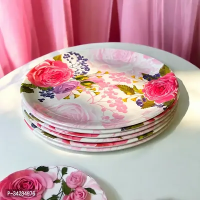 Modern Floral Print Design High Grade Round Melamine Dinner Plates Set Of 6-thumb2