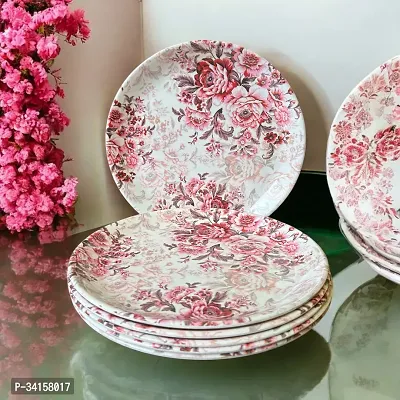 Floral Design Print Round Full Plates Set Of 6