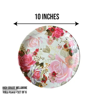 Modern Floral Print Design High Grade Round Melamine Dinner Plates Set Of 6-thumb3