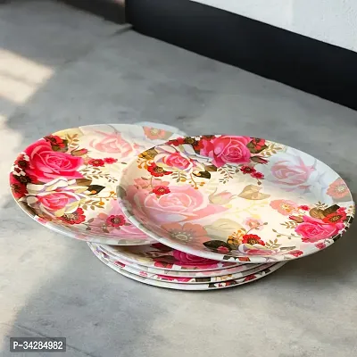 Modern Floral Print Design High Grade Round Melamine Dinner Plates Set Of 6-thumb5