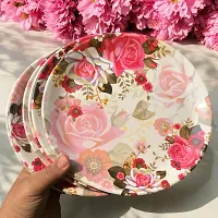 Modern Floral Print Design High Grade Round Melamine Dinner Plates Set Of 6-thumb3