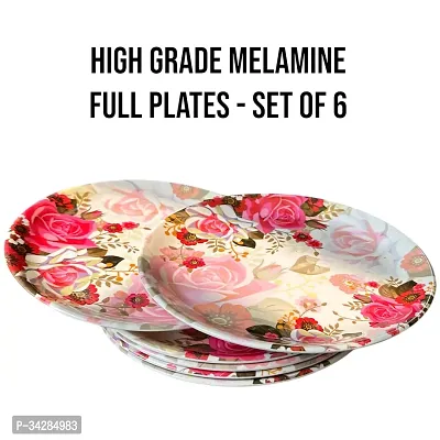 Modern Floral Print Design High Grade Round Melamine Dinner Plates Set Of 6-thumb2