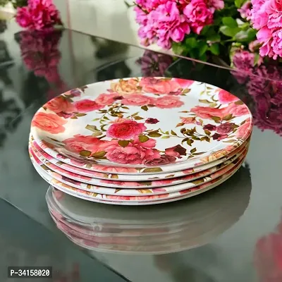 Floral Design Print Round Full Plates Set Of 6