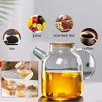 Glass Water Jug with Wooden Lid, Drinking Beverage Pitcher with Cap, 2 Litre, Set of 1-thumb2