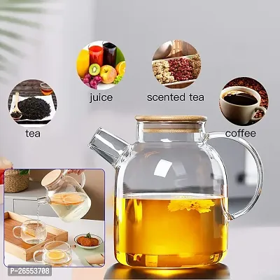 Glass Water Jug with Wooden Lid, Drinking Beverage Pitcher with Cap, 2 Litre, Set of 1-thumb3