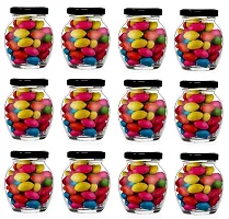 Matka Shape kitchen storage jars and containers with Airtight Metal Lid for Spice Jam Honey  Decoration Craft Work 350 ml (black lid set of 6)-thumb4