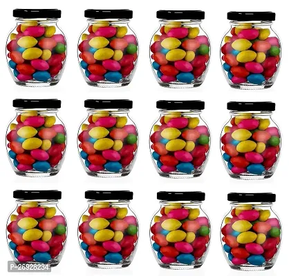 Matka Shape kitchen storage jars and containers with Airtight Metal Lid for Spice Jam Honey  Decoration Craft Work 350 ml (black lid set of 6)-thumb5