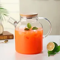 Glass Jug With Lid Ice Tea Water Jug Hot Water Ice Tea Drinking Beverage Jug, Water Jug Glass Material With Wooden Lid, 1.8 liter-thumb1