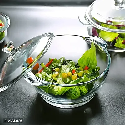 Deep Round Glass Casserole Oven and Microwave Safe Serving Bowl with See Through Top Glass Lid-1000ml Pack of 1