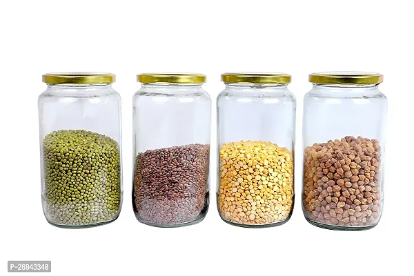 Glass jars for kitchen storage capacity 1kg / 1 ltr /1000ml set of 4 with Air Tight gold Cap Amrutam.Multipurpose Glass Jar for Best to use in Kitchen for Storage  Container.-thumb5