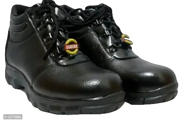 Black real leather high Ankle Safety boots with Steel Toe-thumb0