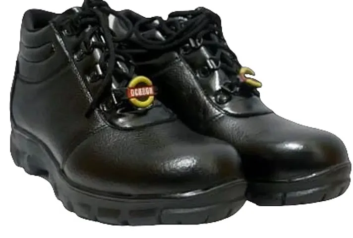 Black real leather high Ankle Safety boots with Steel Toe