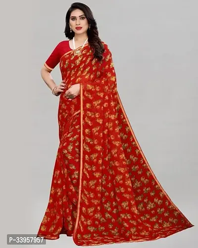 Beautiful Crepe Printed  Saree with Blouse piece For Women-thumb0