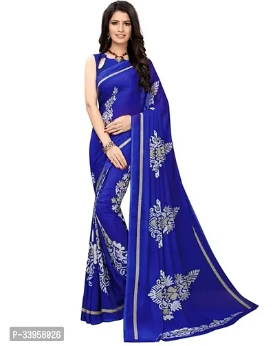 Beautiful Crepe Printed  Saree with Blouse piece For Women-thumb0