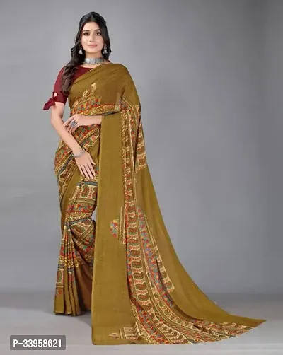 Beautiful Crepe Printed  Saree with Blouse piece For Women-thumb0