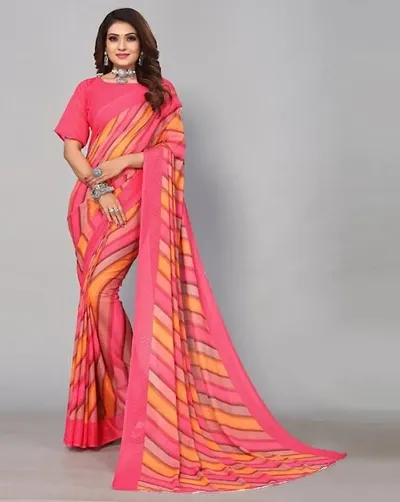 R2WB Women's Readymade Pleated Pre Drape Stitched Georgette Striped Leheriya Saree