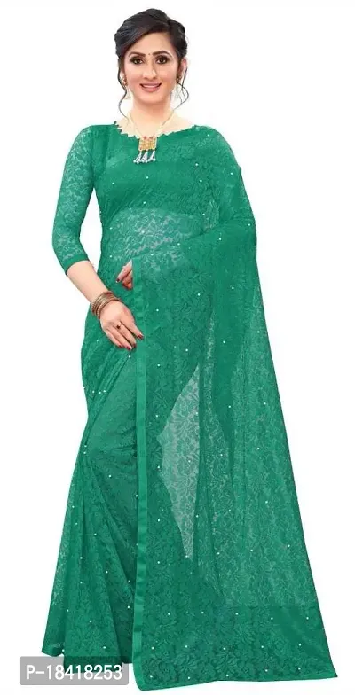 Stylish Net Saree With Blouse Piece For Women-thumb0