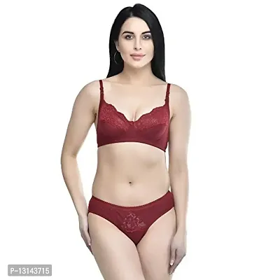 Pretty Bebo Trendy Designed Girls  Women Bra  Panty, Solid-Colored, Cotton-Blended, Full-Coverage, Party, Wedding, Casual, Occasional  Daily Wear Lingerie Set (38, Maroon)