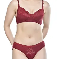 Pretty Bebo Trendy Designed Girls  Women Bra  Panty, Solid-Colored, Cotton-Blended, Full-Coverage, Party, Wedding, Casual, Occasional  Daily Wear Lingerie Set (38, Maroon)-thumb1