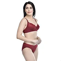 Pretty Bebo Trendy Designed Girls  Women Bra  Panty, Solid-Colored, Cotton-Blended, Full-Coverage, Party, Wedding, Casual, Occasional  Daily Wear Lingerie Set (38, Maroon)-thumb2