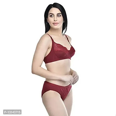 Pretty Bebo Trendy Designed Girls  Women Bra  Panty, Solid-Colored, Cotton-Blended, Full-Coverage, Party, Wedding, Casual, Occasional  Daily Wear Lingerie Set (38, Maroon)-thumb3