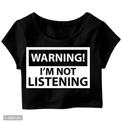Trendy Black Cotton Blend Printed Crop Top For Women-thumb0