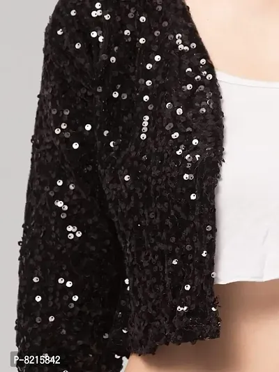 LLL FASHION Embroidery Sequin Crop Shrug for Women-thumb3