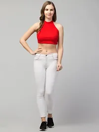 LLL FASHION Ribbed High-Neck Solid Red Crop Top for Women-thumb2