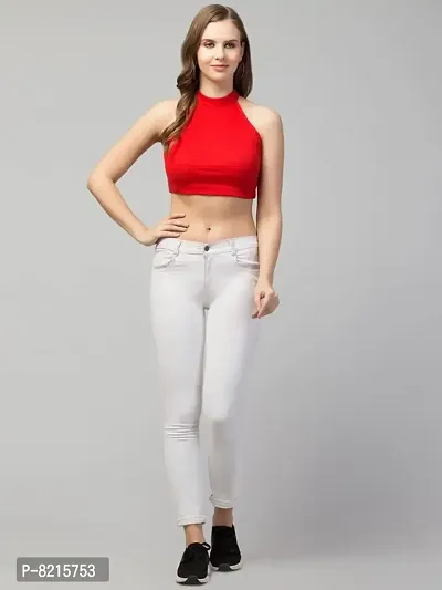 LLL FASHION Ribbed High-Neck Solid Red Crop Top for Women-thumb3