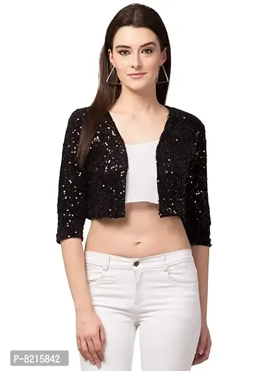 LLL FASHION Embroidery Sequin Crop Shrug for Women