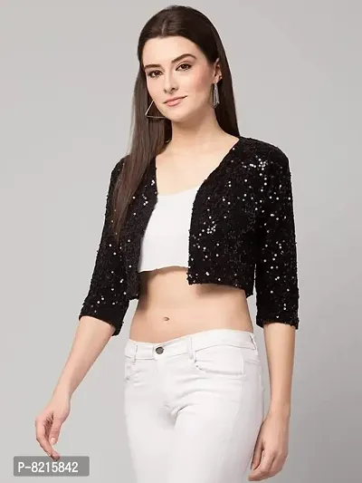 LLL FASHION Embroidery Sequin Crop Shrug for Women-thumb4