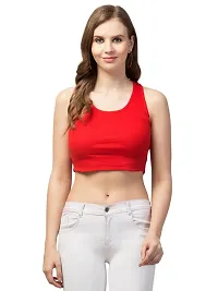 LLL FASHION Sleeveless Solid Red Ribbed Racerback Crop Tank Top for Women-thumb1