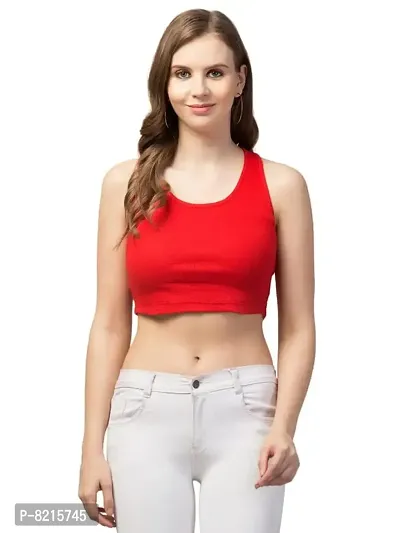 LLL FASHION Sleeveless Solid Red Ribbed Racerback Crop Tank Top for Women-thumb2