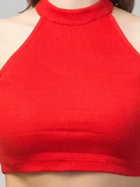 LLL FASHION Ribbed High-Neck Solid Red Crop Top for Women-thumb4