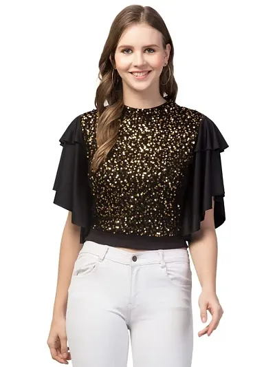 LLL FASHION Bell Sleeve Sequence Top for Women