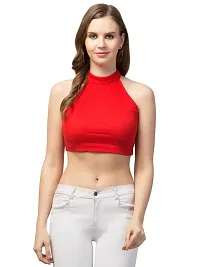 LLL FASHION Ribbed High-Neck Solid Red Crop Top for Women-thumb1