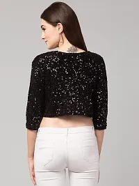 LLL FASHION Embroidery Sequin Crop Shrug for Women-thumb1