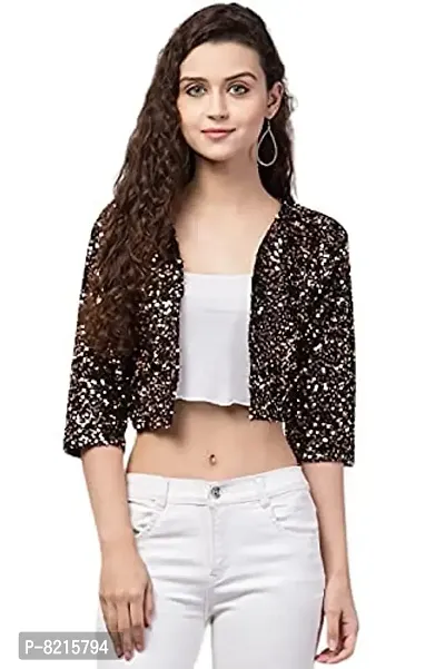 LLL FASHION Front Open Crop Squence Top for Women-thumb0