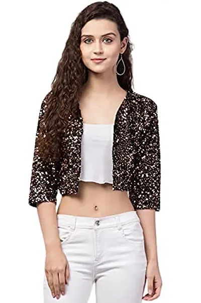 LLL FASHION Front Open Crop Squence Top for Women