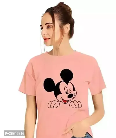 Elegant Peach Cotton Blend Printed Tshirt For Women