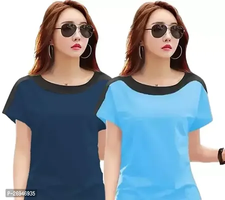 Elegant Multicoloured Cotton Blend Colourblocked Tshirt For Women Pack Of 2