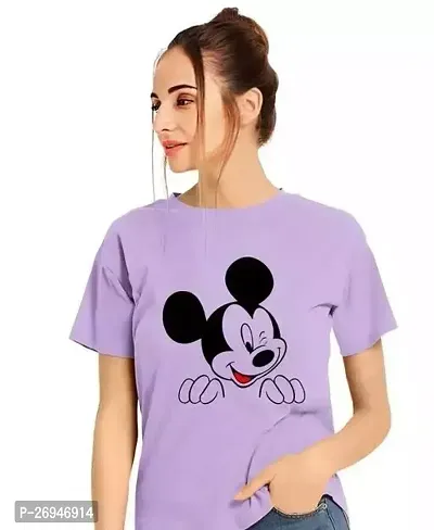 Elegant Purple Cotton Blend Printed Tshirt For Women-thumb0