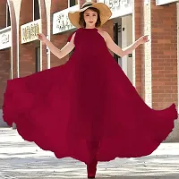 Sasoki Women Elegant Adorable Ankle Length Stylish Georgette Dress - RED - L-thumb1